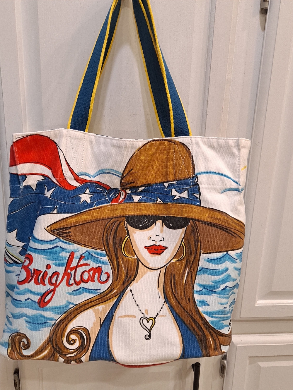 Brighton Chic Ahoy Canvas Tote Beach Bag Multi-Color Nautical Coastal Stars Boat
